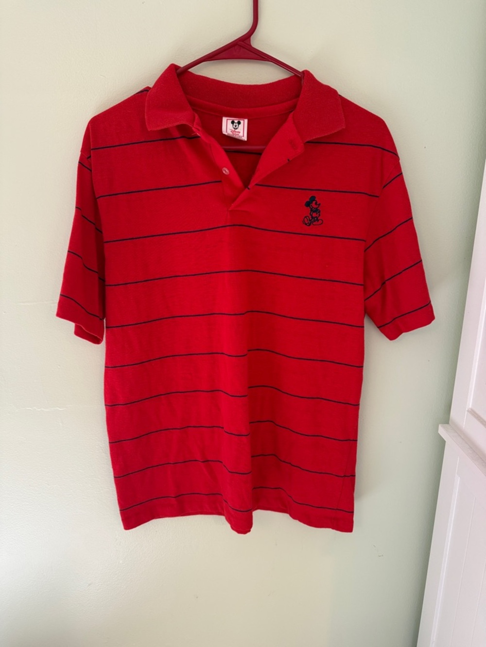 Vintage Disney Red Polo Size Large with Black Stripe and Embroidered Mickey